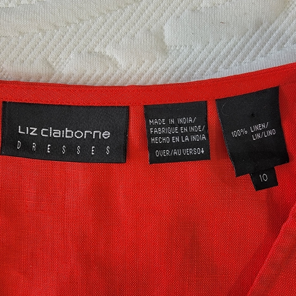 NWT Vintage Liz Claiborne 100% Linen Red Classic Tie Back Dress Size 10 - Picture 8 of 11